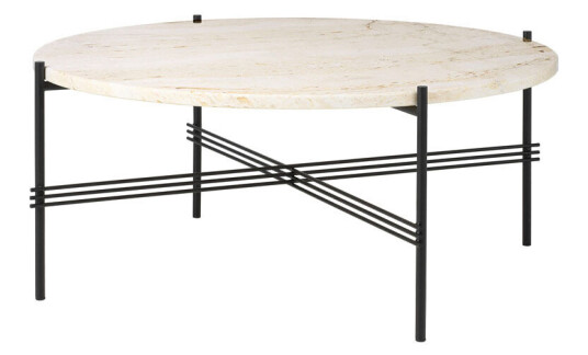 Gubi TS Round sidebord Natural white travertine, Ø 80, sort stativ