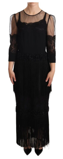 Dolce & Gabbana Svart ren blomsterblonder krystall maxi kjole Svart M Dolce & Gabbana Svart ren blomsterblonder krystall maxi kjole Svart M