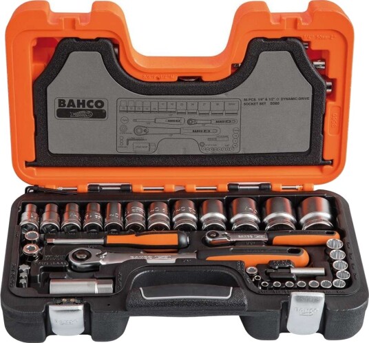 Bahco S560 Pipenøkler 1/4" og 1/2" Sett med 56 Dele Bahco S560 Pipenøkler 1/4" og 1/2" Sett med 56 Dele