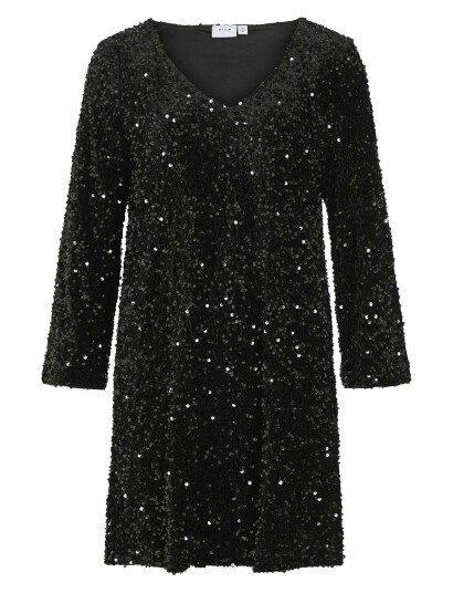 Vila Vifaith V-Neck L/S Sequin Dress/Vol - Black - S