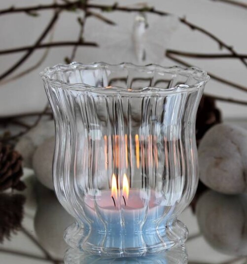 Telysglass i klart glass med striper fra Edelweiss Telysglass i klart glass med striper fra Edelweiss