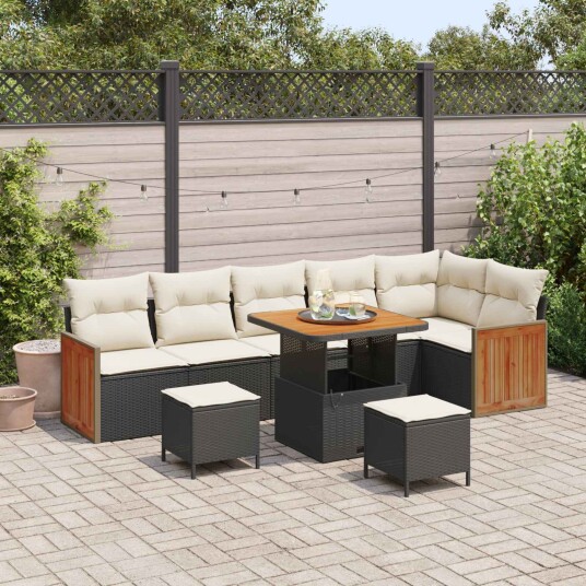 vidaXL Hagesofa Set 9 stk. 9-Antall seter Svart og krem