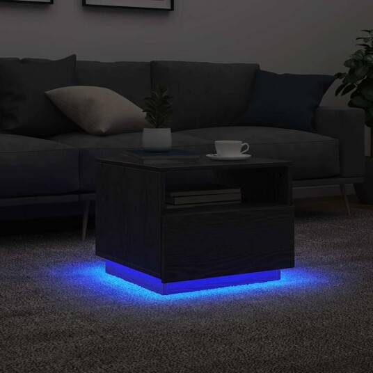 Salongbord med LED lys svart eik 50x49x40 cm