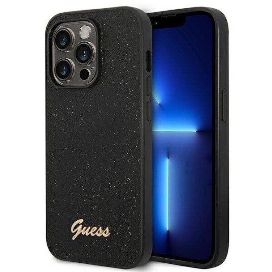Guess iPhone 14 Pro Deksel Glitter Flakes Metal Logo Rosa