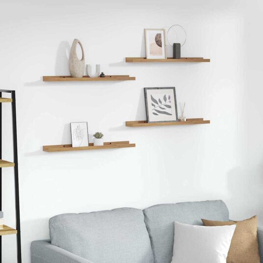 Vegghylle med hylle 4 pcs Brun 60 x 9 x 3 cm Konstruert tre Vegghylle med hylle 4 pcs Brun 60 x 9 x 3 cm Konstruert tre