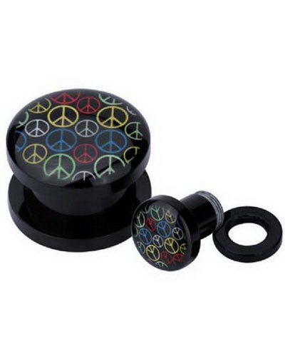 Multi Colored Peace Svart Akryl Plugg 18 mm