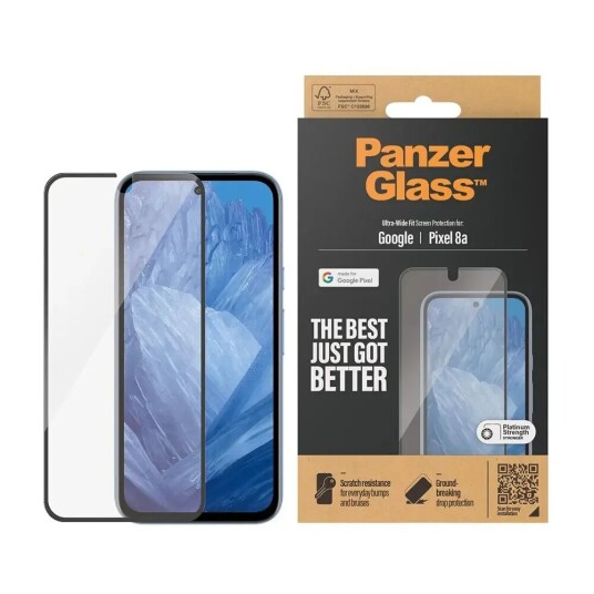 PanzerGlass Ultra Wide Fit Skjermbeskytter for Google Pixel 8a - Svart Kant, Anti-fingeravtrykk