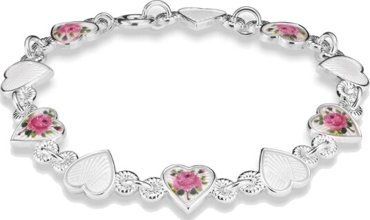 Pia & Per Armbånd til barn i 925 sølv med rose og hvite hjerter