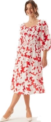 VERO MODA Vmdicthe 3/4 SQUARE CALF DRESS Fiery Red Aop:loa S