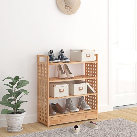 vidaXL Skohylle med skuff 70x27x81 cm heltre valn?tt