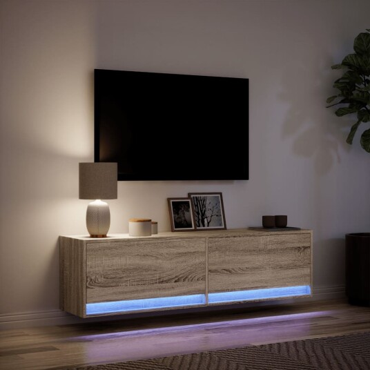 Vegghengt TV-benk med LED sonoma eik 140x31x38 cm 8721102969362