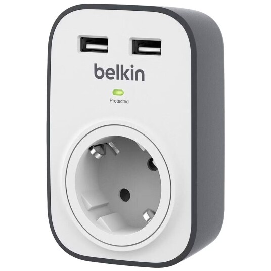 Belkin SurgeCube overspenningsvern med 2 stk. USB-ladeporter Belkin SurgeCube overspenningsvern med 2 stk. USB-ladeporter