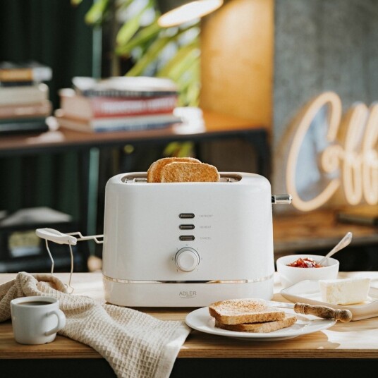 Adler AD 3224 Brødrister 850W med 7 innstillinger og brødhylle - Hvit