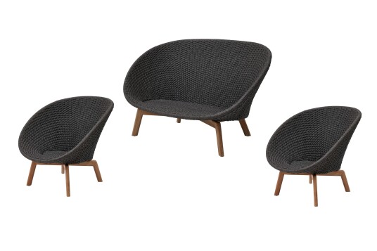 Cane-line Peacock sofagruppe 2-seter sofa & 2 lenestoler Teak och grå