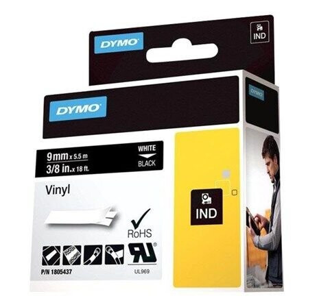 DYMO Rhino industri vinyl tape, 24 mm x 5.5 m rull, hvit p sort, selvklebende DYMO Rhino industri vinyl tape, 24 mm x 5.5 m rull, hvit p sort, selvklebende