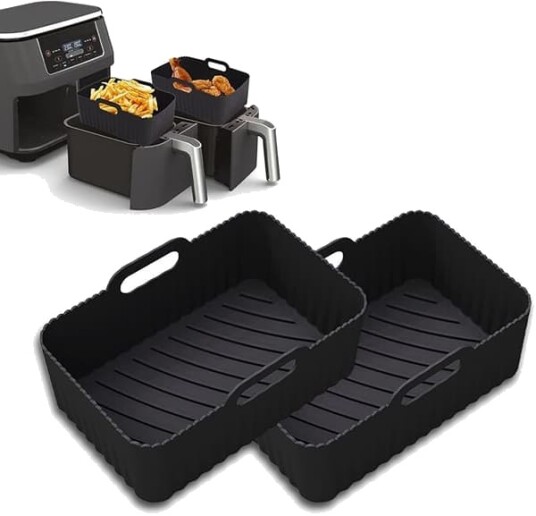 2 pakning silikon airfryer former for Ninja Foodi DZ201/DZ401 8QT – Gjenbrukbare non stick liners for dobbel airfryer erstatter engangs bakepapir