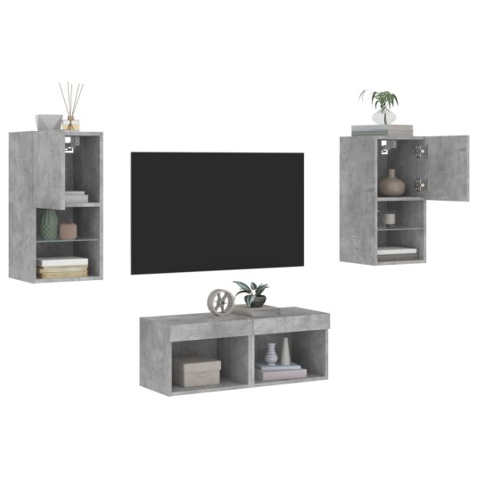 vidaXL Vegghengte TV-benker med LED 4 stk betonggrå 8721012469877