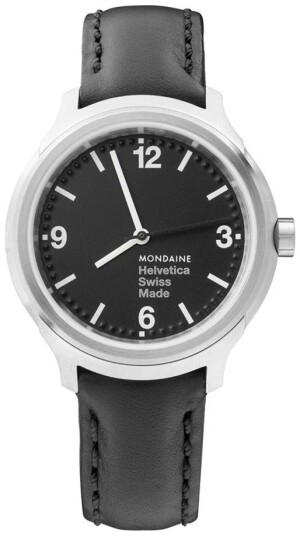 Mondaine Dameklokke MH1.B3120.LB Helvetica Sort/Lær Ø34 mm