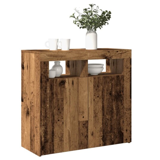 Skjenk med LED-lys gammelt tre 80x35x75 cm konstruert tre 8721158437983