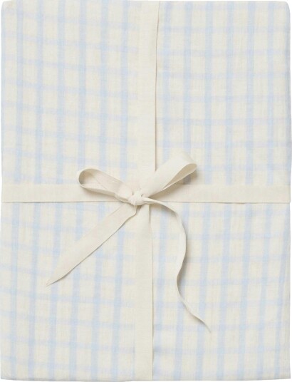 Gingham Sky Blue Muslin Fitted Sheet Double 160x200 cm