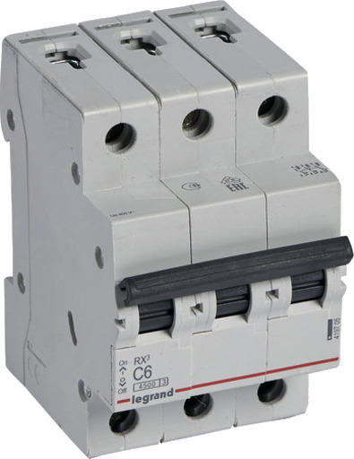 Legrand 4 stk RX³ MCB automatsikring C6 3P 3M 4,5kA