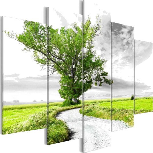 Bilde Tree Near The Road 5 Parts Green 100x50 Artgeist sp. z o. o.