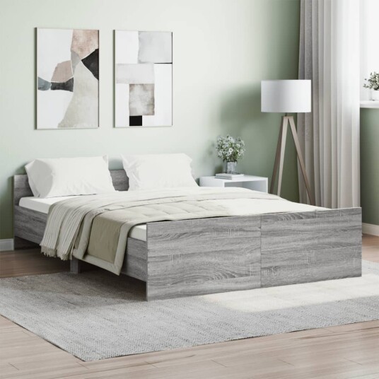 vidaXL Sengeramme med hode- og fotgavl grå sonoma 135x190 cm 8721012157507