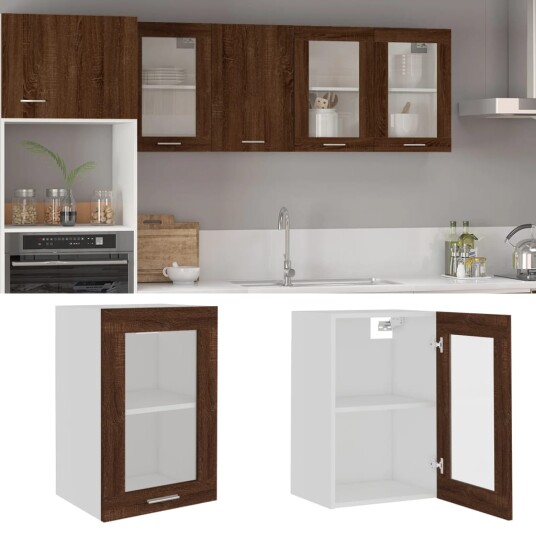 vidaXL Vegghengt glasskap brun eik 40x31x60 cm konstruert tre