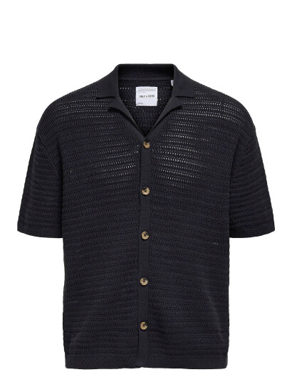 ONLY & SONS Onsthiago Ovz 7 Ss Resort Crochet Shirt - Navy - L
