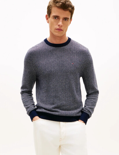 Tommy Hilfiger Pima Ctn Cash Herringbone Crew Navy L Tommy Hilfiger Pima Ctn Cash Herringbone Crew Navy L