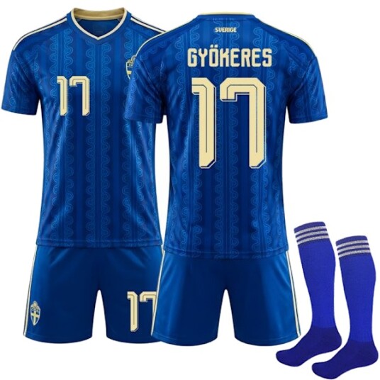 2026 VM Sverige Bortestill Barn Voksen Fotballtrøye Nr.17 Gyökeres