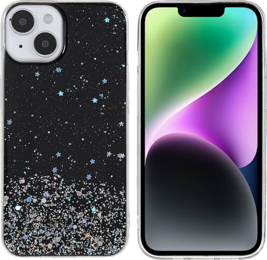 Trolsk Mobildeksel med Flytende Glitter Stjernehimmel (iPhone 14 Plus) Svart