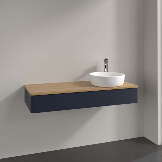 Villeroy & Boch Antao Servantskap med 1 skuff 120x50x19 cm m/lys Blå Matt/Eik Villeroy & Boch Antao Servantskap med 1 skuff 120x50x19 cm m/lys Blå Matt/Eik