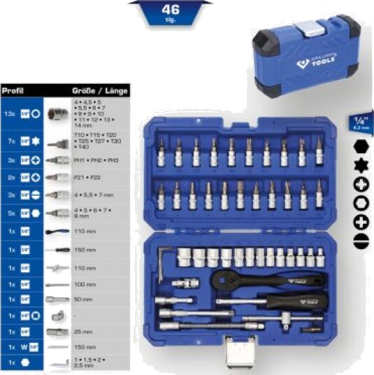 Ks Tools Galvučių Komlektas 1/4" 46 Vnt. Verktøysett Brilliant Tools