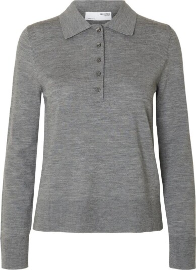Selected FEMME - Genser slfThea LS Knit Merino Collar Neck - Grå Selected FEMME - Genser slfThea LS Knit Merino Collar Neck - Grå