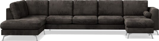 Ocean Lyx 6 seters Venstrevendt U formet Sofa med Divan og Sjeselong + Fotskammel i Fløyel Mørk grå
