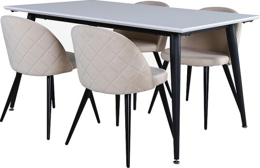 Venture Home Spisegruppe Jimmy med 4 spisestoler Velvet Stitches Hvit Venture Home Spisegruppe Jimmy med 4 spisestoler Velvet Stitches Hvit