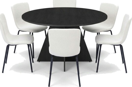 Vera spisegruppe rund 130 cm svart med 6 Katy spisestoler Svart
