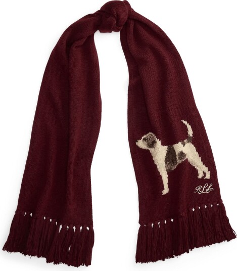 Lauren Ralph Lauren Fringe Trim Jack Russell Terrier Scarf DARK GARNET One Size