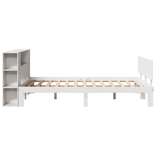 Seng med bokhylle uten madrass hvit 135x190 cm heltre furu 8721158614148