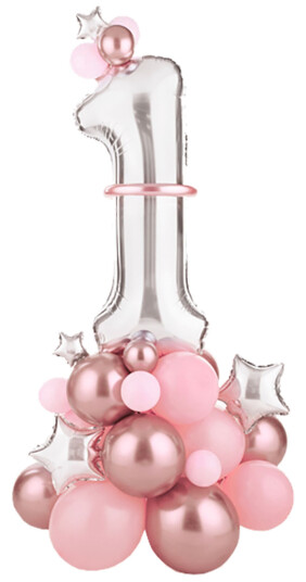 PartyDeco Rosa Ballongbukett 1 år PartyDeco Rosa Ballongbukett 1 år