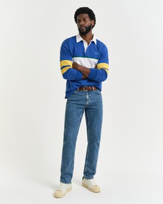 Regular fit jeans i stilren vask MID BLUE WORN IN 33/32