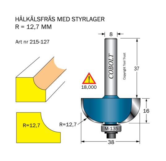 Cobolt 215-127 Hulkilfres R=12,7 D=38 L=16 Maskintilbehør & forbruk