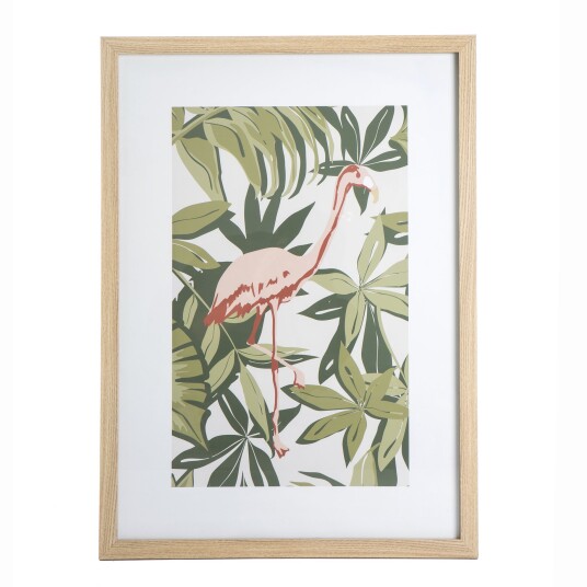 Bilde m/glass og ramme i eik "look" flamingo 53x73cm