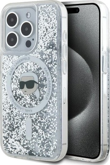 Karl Lagerfeld Liquid Glitter Karl Head MagSafe case for iPhone 15 Pro Max - transparent
