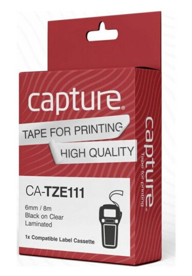 Capture - Nylon - Svart På Transparent - Rull (0,6 Cm X 8 M) 1 Kassett(Er) Hengeboks - Laminert Teip (Alternativ For: Brother Tze111) Capture - Nylon - Svart På Transparent - Rull (0,6 Cm X 8 M) 1 Kassett(Er) Hengeboks - Laminert Teip (Alternativ For: Brother Tze111)