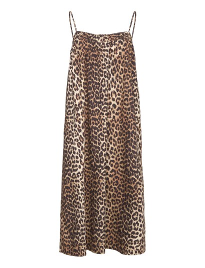 GANNI Cotton Midi Strap Dress   Brown   36