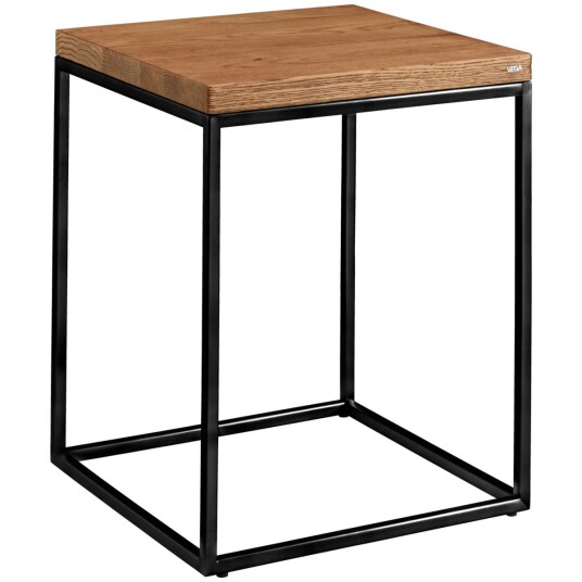 VEGA Sidebord Deven kvadratisk heltre; 40x40x50 cm LxBxH; Bordplate Eik antikk/Brun Ramme Svart; Kvadratisk VEGA Sidebord Deven kvadratisk heltre; 40x40x50 cm LxBxH; Bordplate Eik antikk/Brun Ramme Svart; Kvadratisk