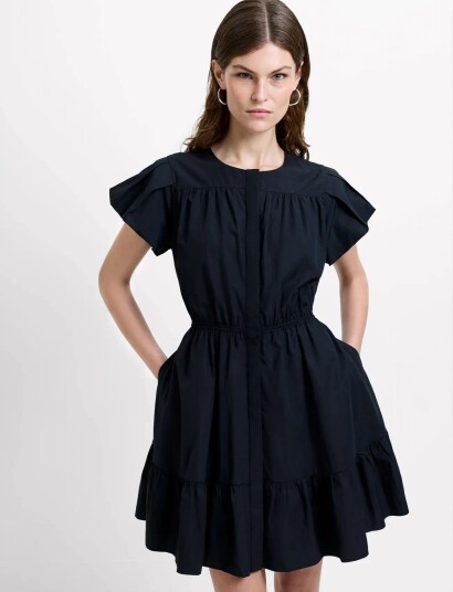 French Connection Era Poplin Flutter Slv Mini Dr   Black   34