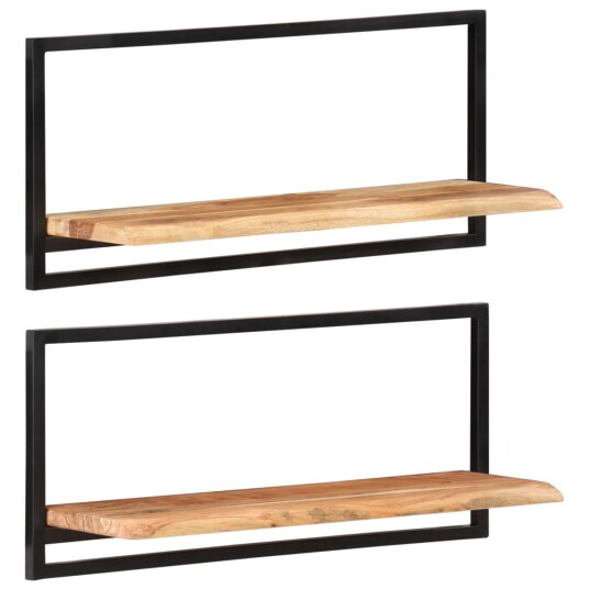 vidaXL Vegghyller 2 stk 80x25x35 cm heltre akasie og st?l vidaXL Vegghyller 2 stk 80x25x35 cm heltre akasie og st?l